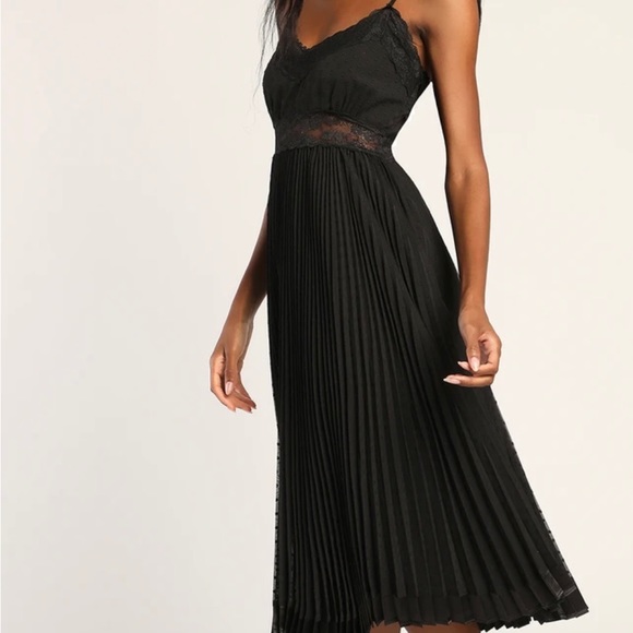 Lulus Dresses & Skirts - Dot Your Love Black Lace Pleated Midi Dress . Small
